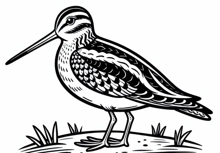 Desenho para colorir de um bisbí (scolopácea) – Templates de pintura grátis para crianças