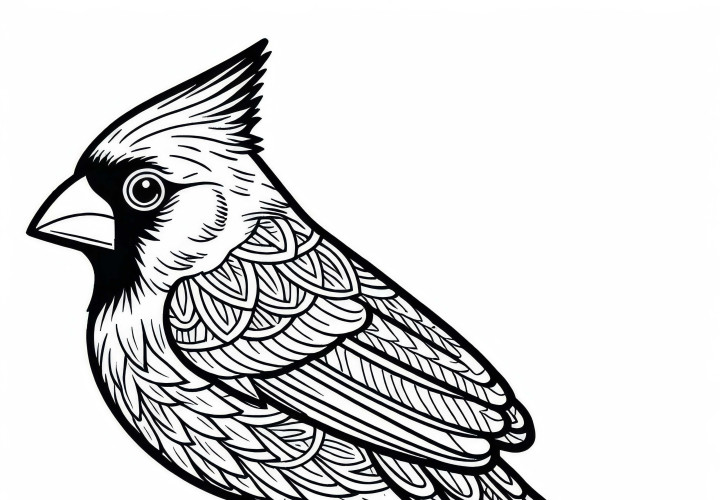 Red Cardinal - Northern Cardinal bird in North America as a free coloring page