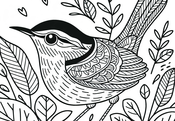 Carolina Wren (Zaunkönig) bird from North America - Free coloring page