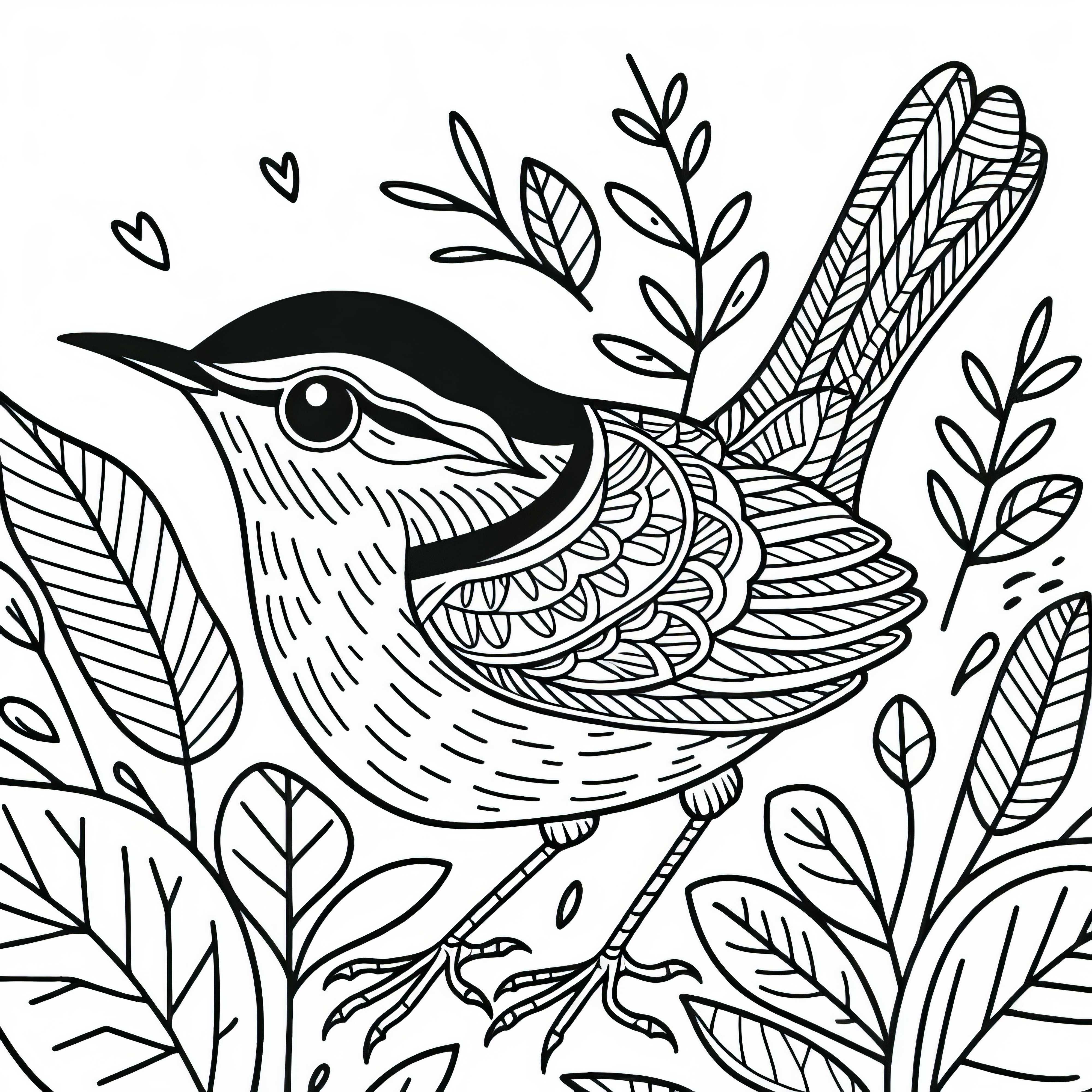 Wren (Carolina Wren) bird from North America – Free coloring page Carolina Wren (Zaunkönig) bird from North America – Free coloring page