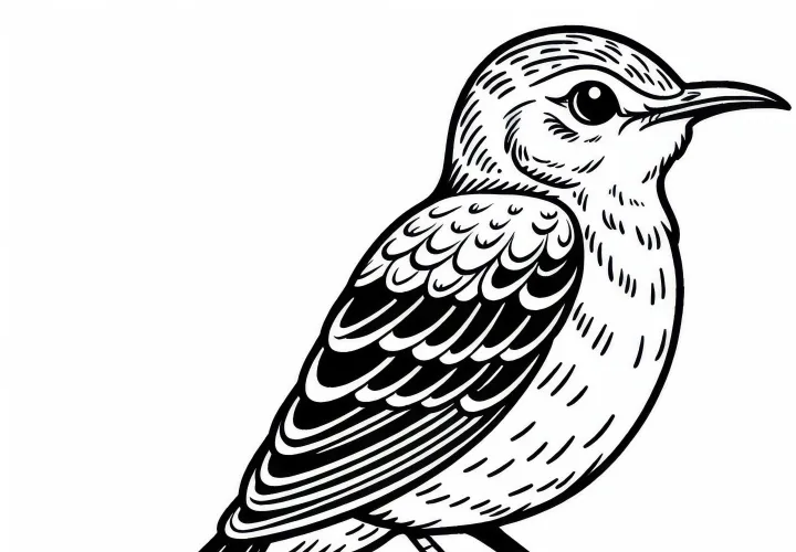 Ausmalbild vom Nordamerikanischen Mockingbird – Kostenloses Vogel-Malvorlage