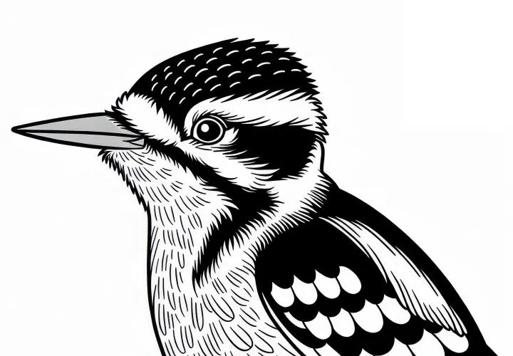 Specht – Downy Woodpecker – Vogel aus Nordamerika – Malvorlage kostenlos