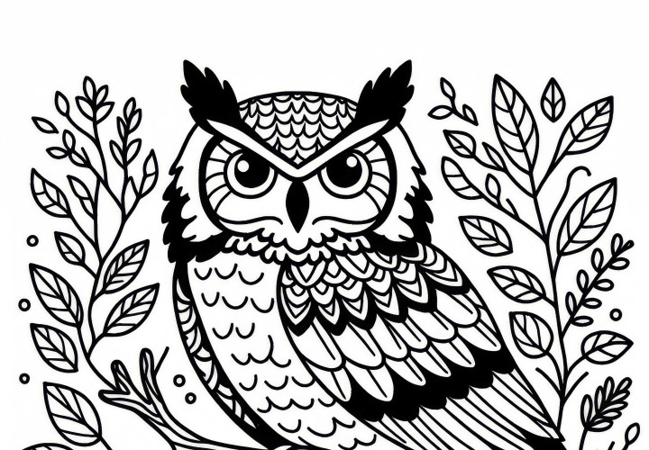 Virginia Uhu – Great Horned Owl – Bird from North America – Free coloring page