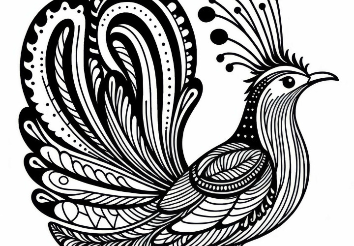Lyrebird in Australia and Oceania – Free coloring page