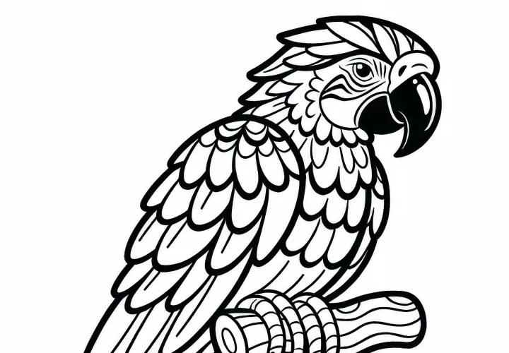 Ara ptica iz Južne Amerike kot risba za barvanje, na voljo za brezplačno prenose