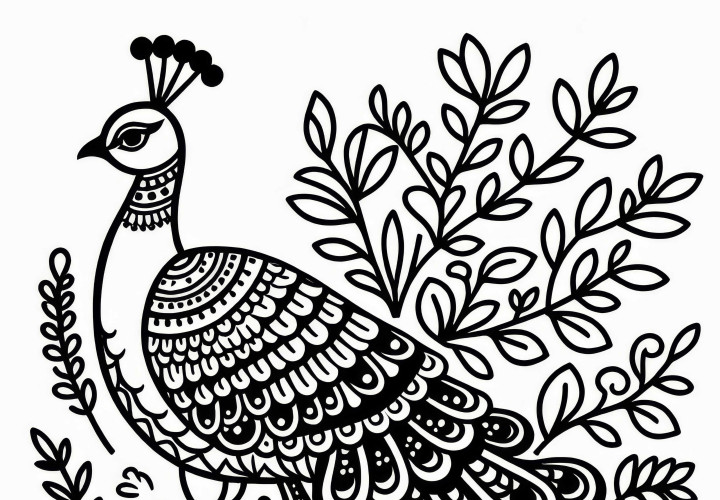 Indian Peafowl – Coloring Page for Fun and Creativity
