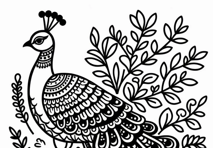 Pavão indiano – Desenho para colorir para diversão e criatividade