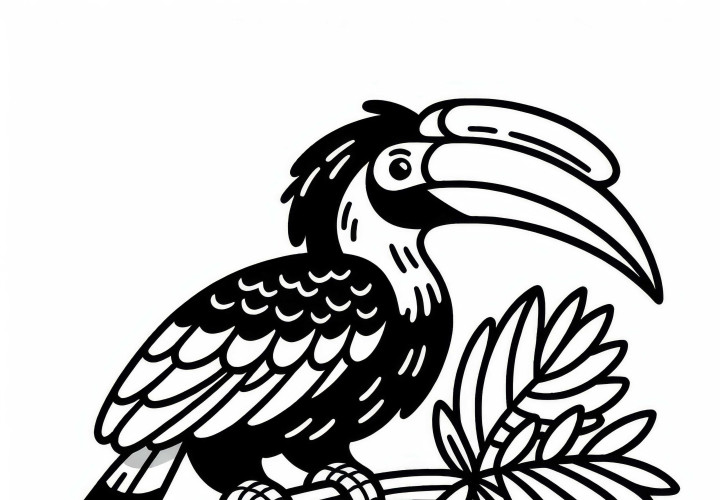 Indian Hornbill – Great Hornbill Bird in Asia – Free coloring page