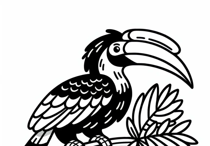 Hornbill indiano – Grande Hornbill ave na Ásia – Desenho para colorir grátis