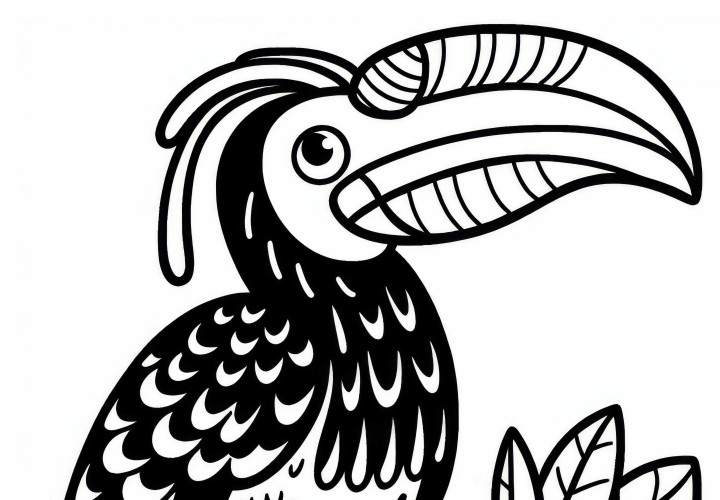Malabar Hornbill - Malabar Pied Hornbill Bird in Asia - Coloring Page Free