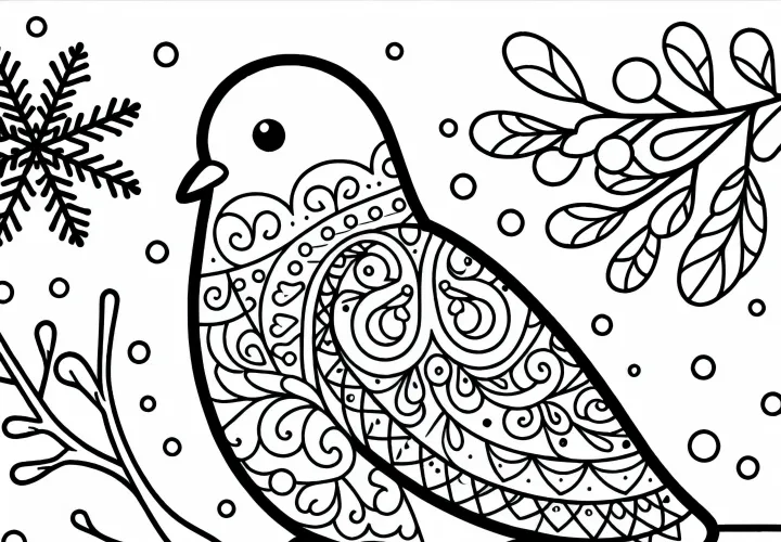 Pombo da neve – Desenho para colorir de um pássaro da Ásia para download gratuito