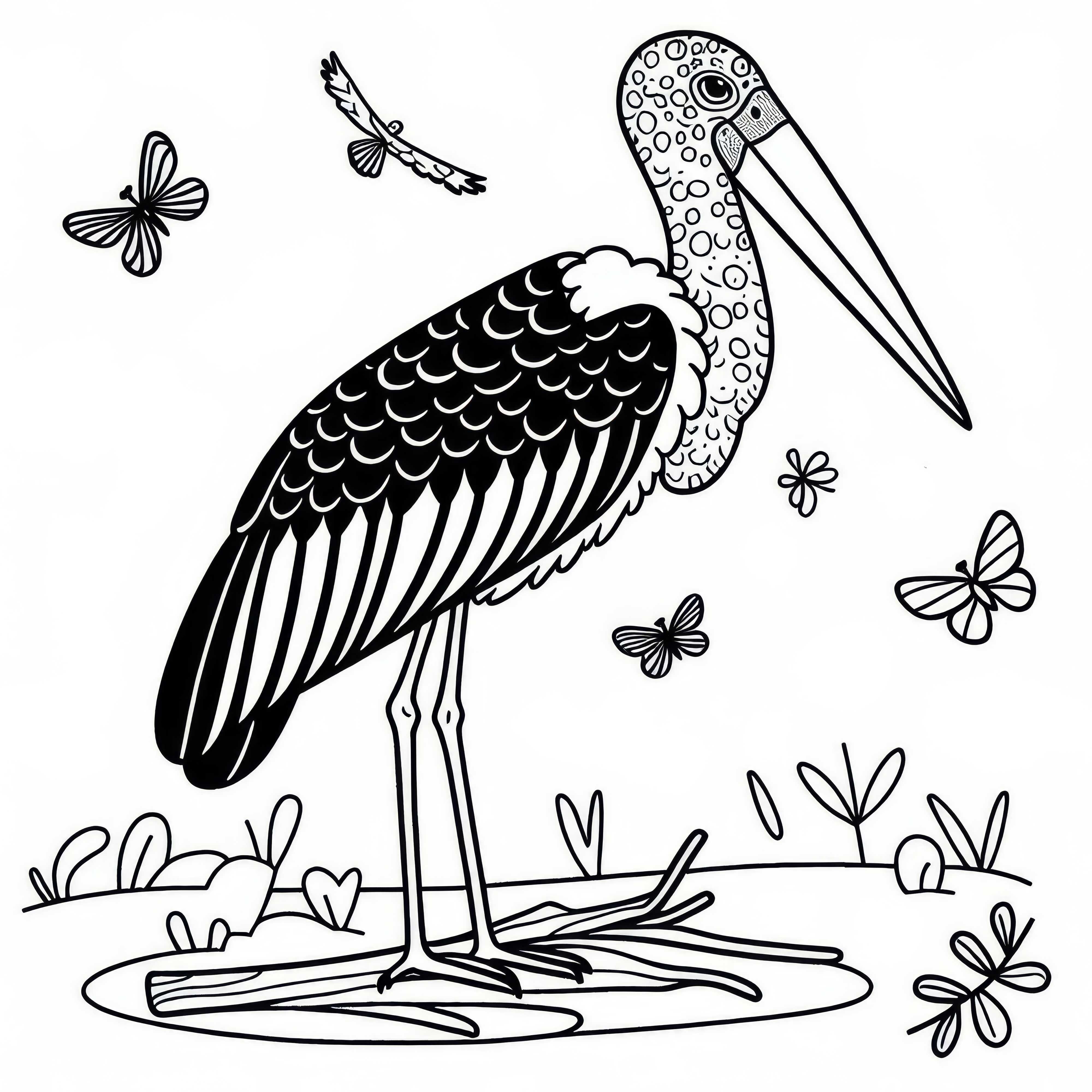 Modelo de pintura de Marabu: Imagem para colorir do Cegonha Marabou da &Aacute;frica