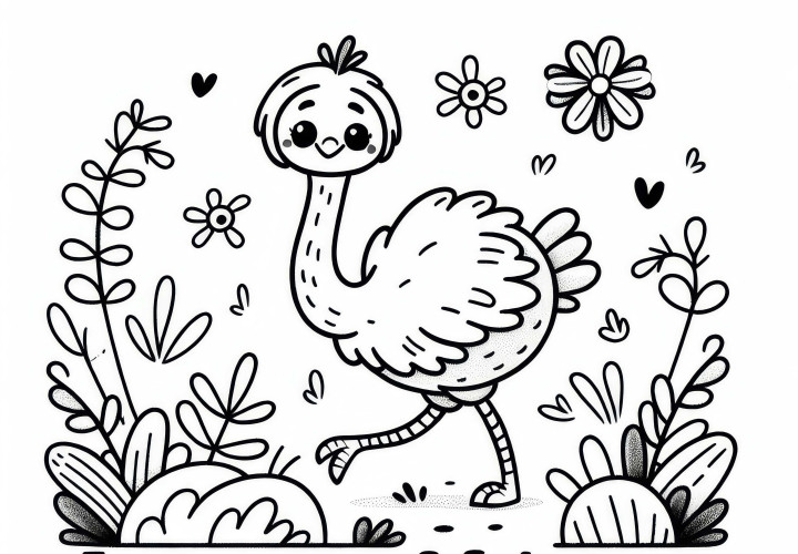 Раскраска: Страус, птица, Африка – Бесплатно для скачивания