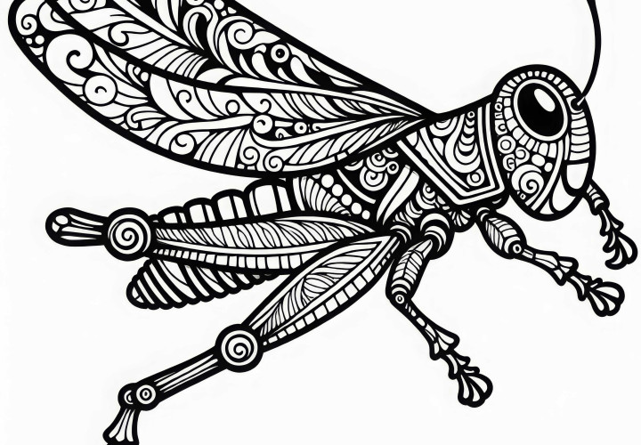 Grasshopper jumps through the air: Free coloring template