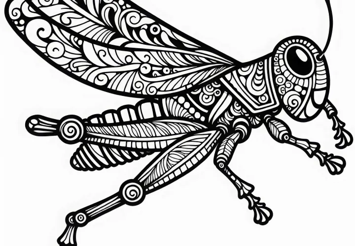 Grasshopper jumps through the air: Free coloring template