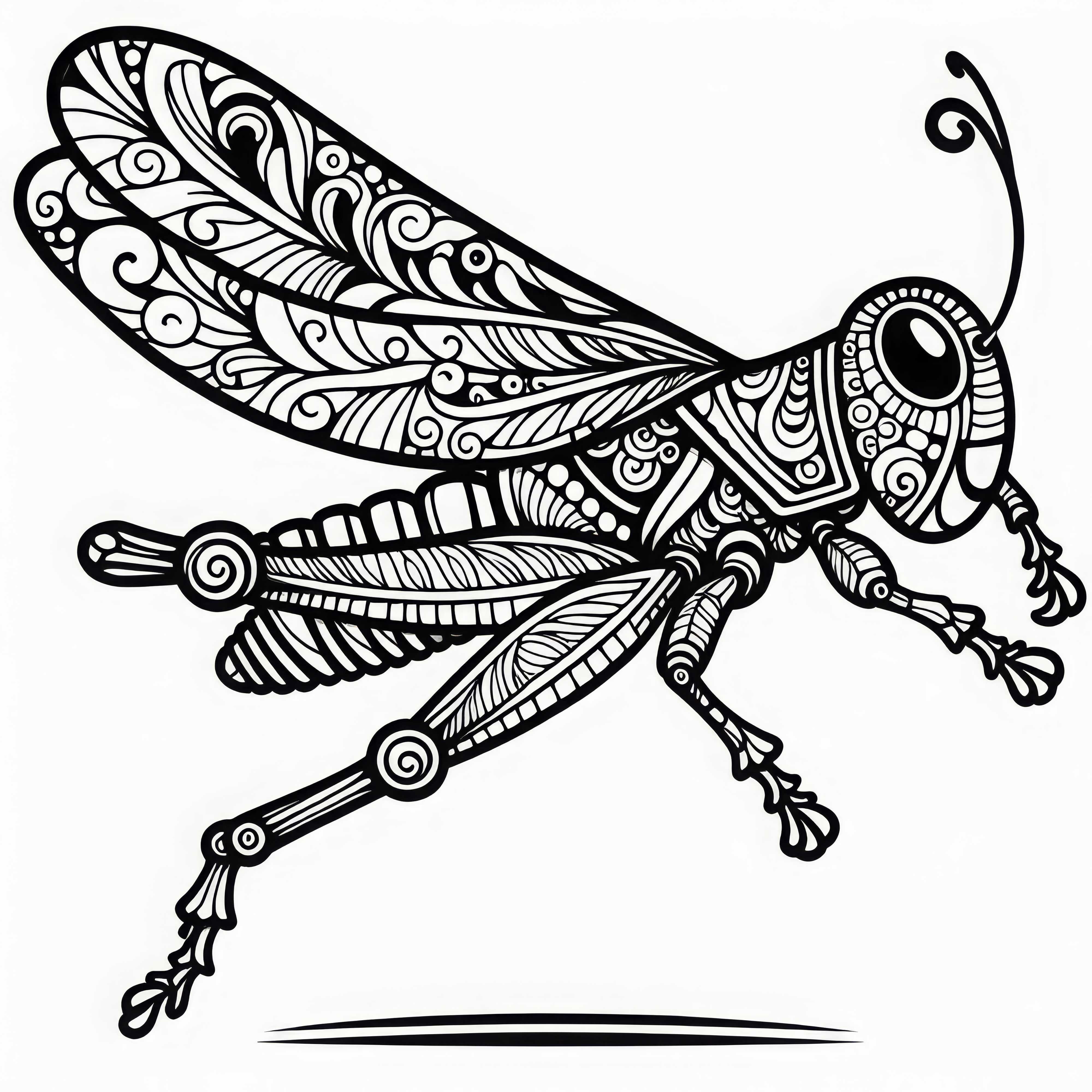 Grasshopper jumps through the air: Free coloring template Grasshopper jumps through the air: Free coloring page