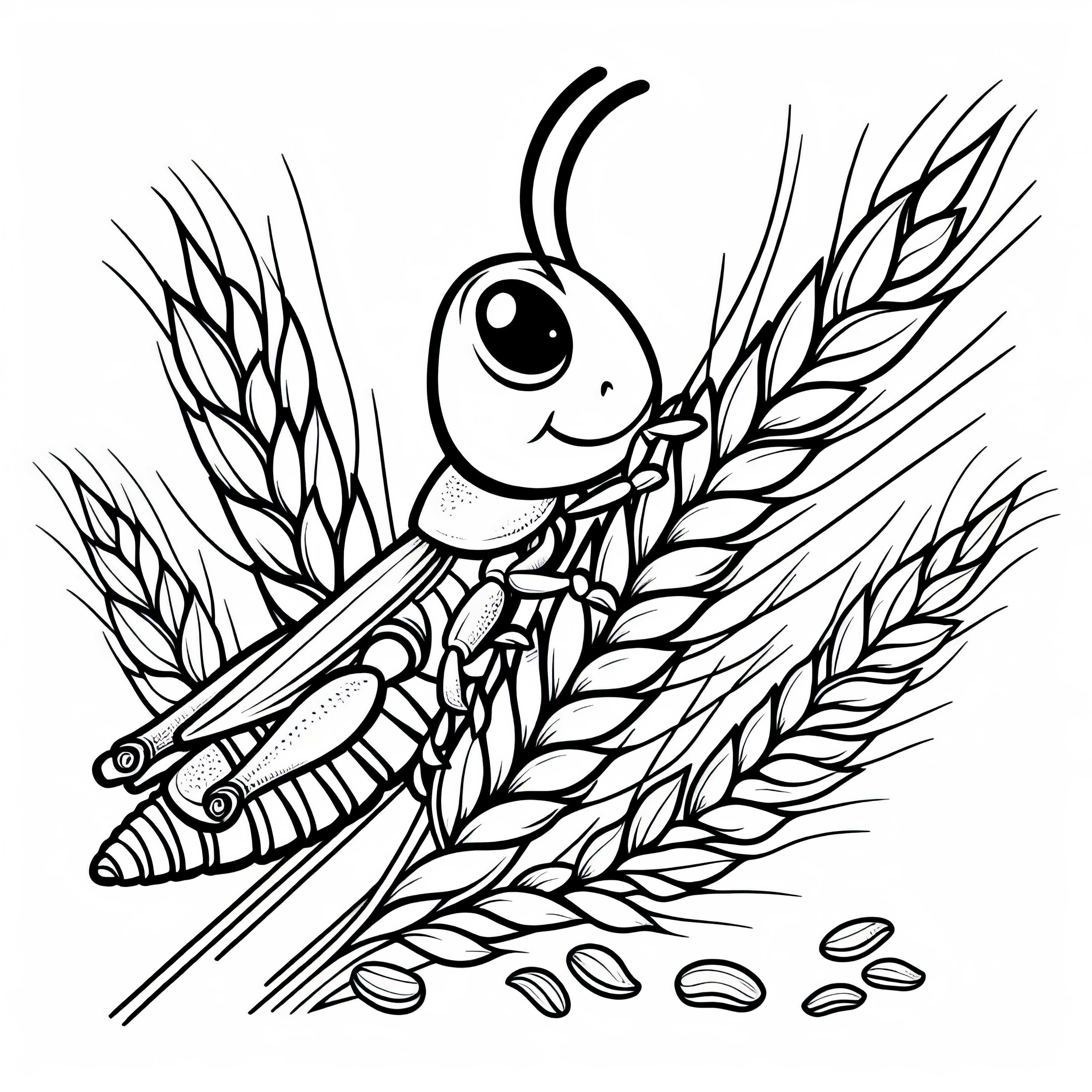 Grasshopper sitting on a wheat stalk: Coloring template for download (Free) Grasshopper sitting on a wheat stalk: Coloring template for download (Free)