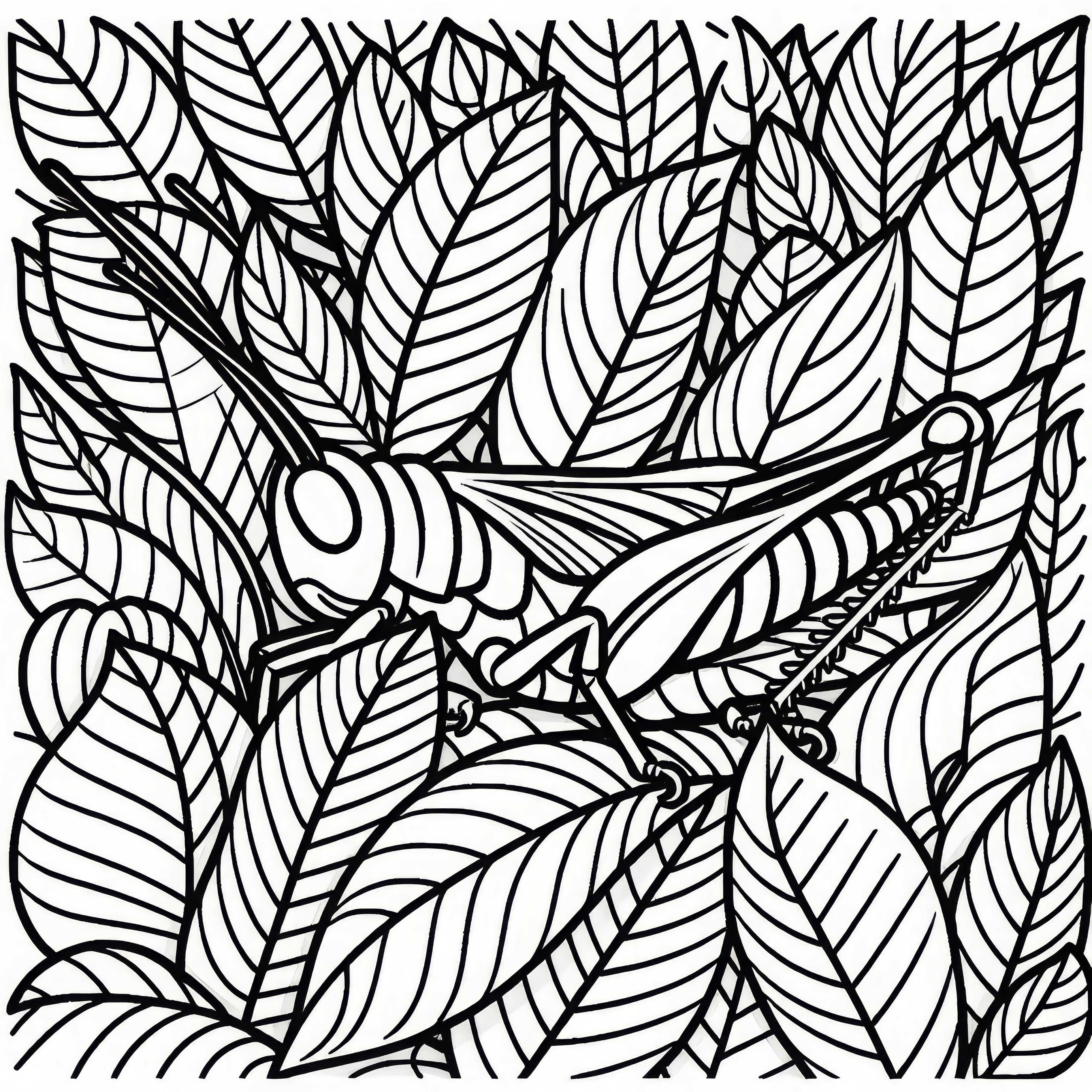 Grasshopper among Leaves: Coloring Page for Download (Free) Grasshopper among leaves: Coloring page for download (Free)