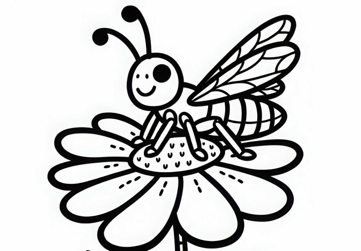 Grasshopper sitting on flower: Coloring page to download (Free)