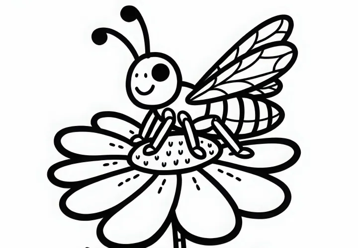 Grasshopper sitting on flower: Coloring page to download (Free)