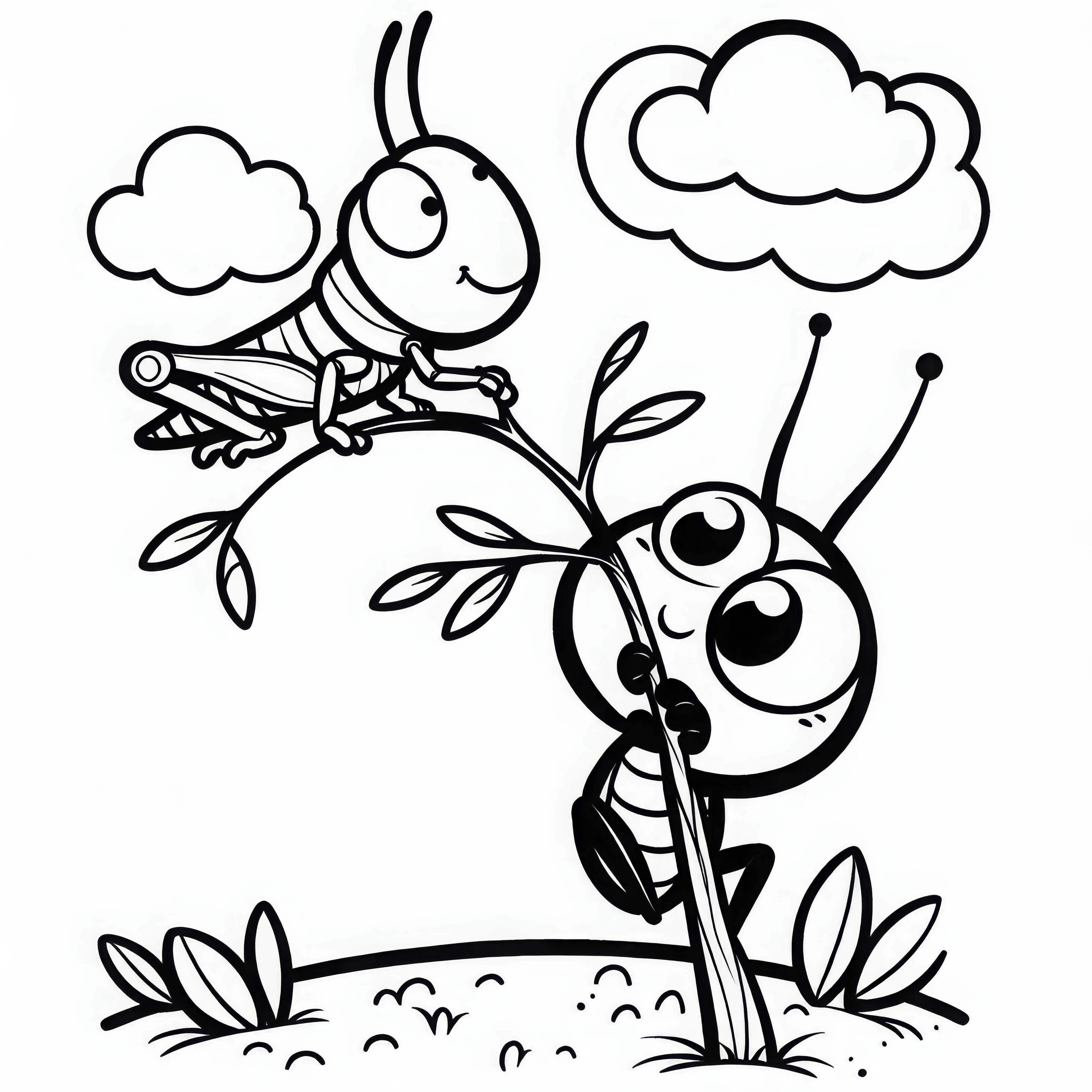 Grasshopper balancing on a branch: Coloring page for download (Free) Grasshopper balancing on a branch: Coloring page for download (Free)