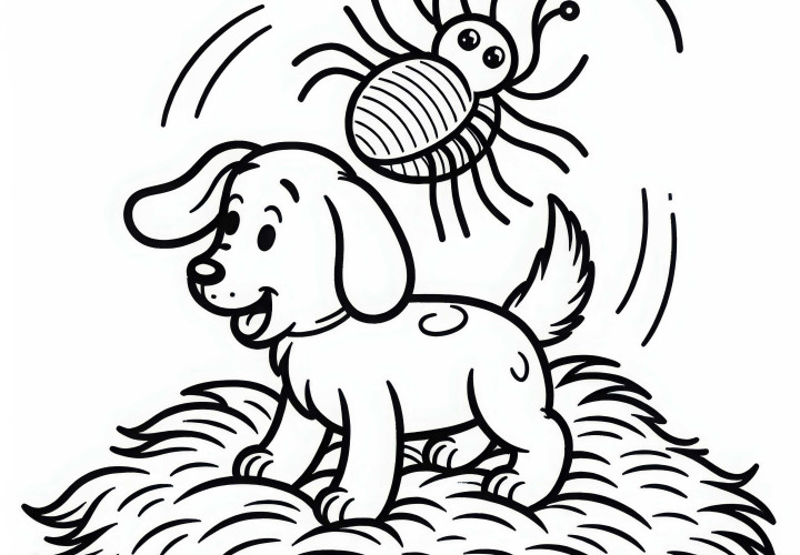 A flea on a dog: Coloring page for download (Free)