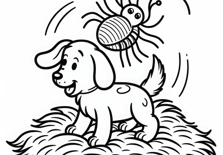 A flea on a dog: Coloring page for download (Free)