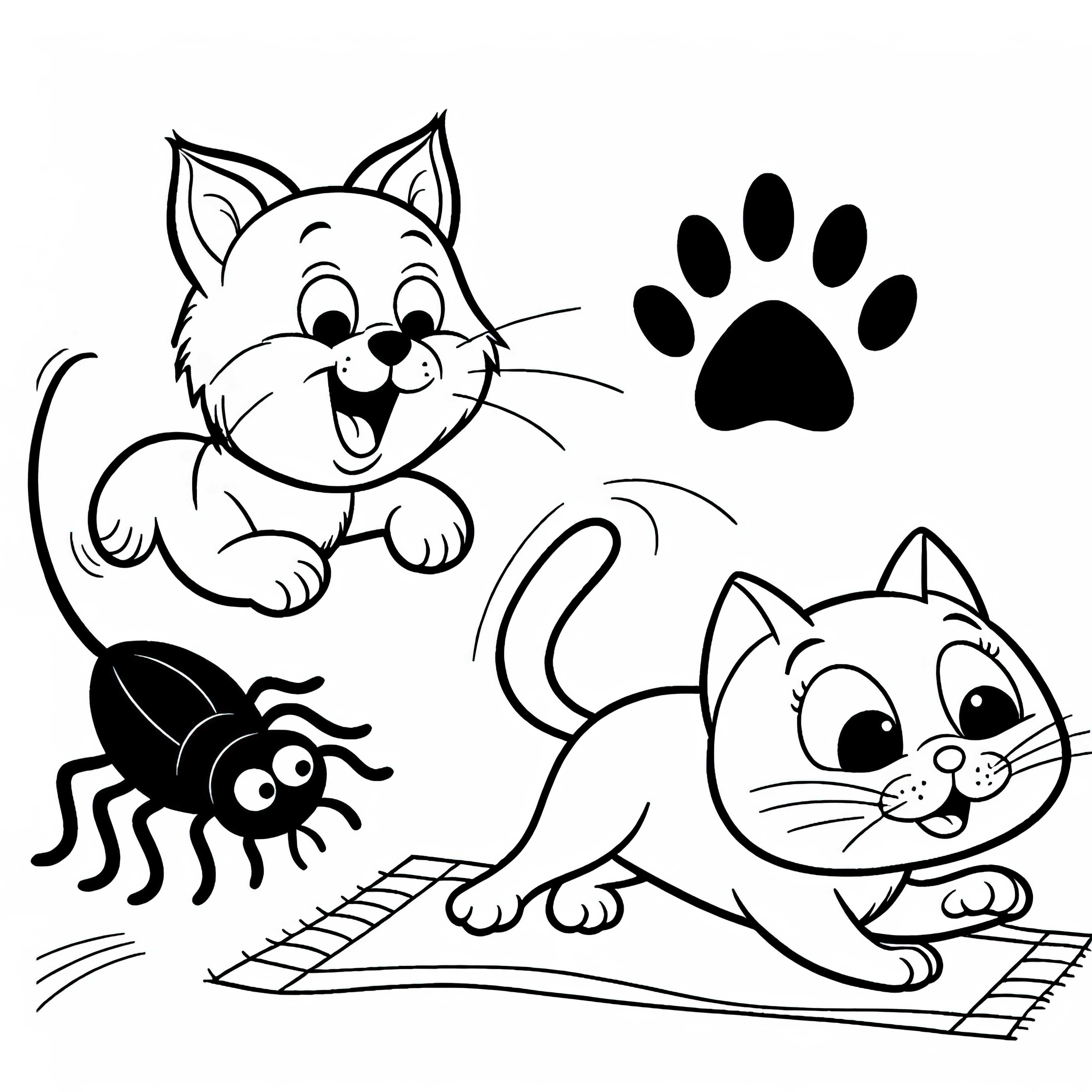 Flea and cat playing: Coloring page to download (Free)