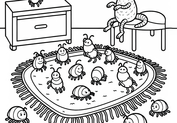 Fleas dance on the carpet: Coloring page to download (Free)