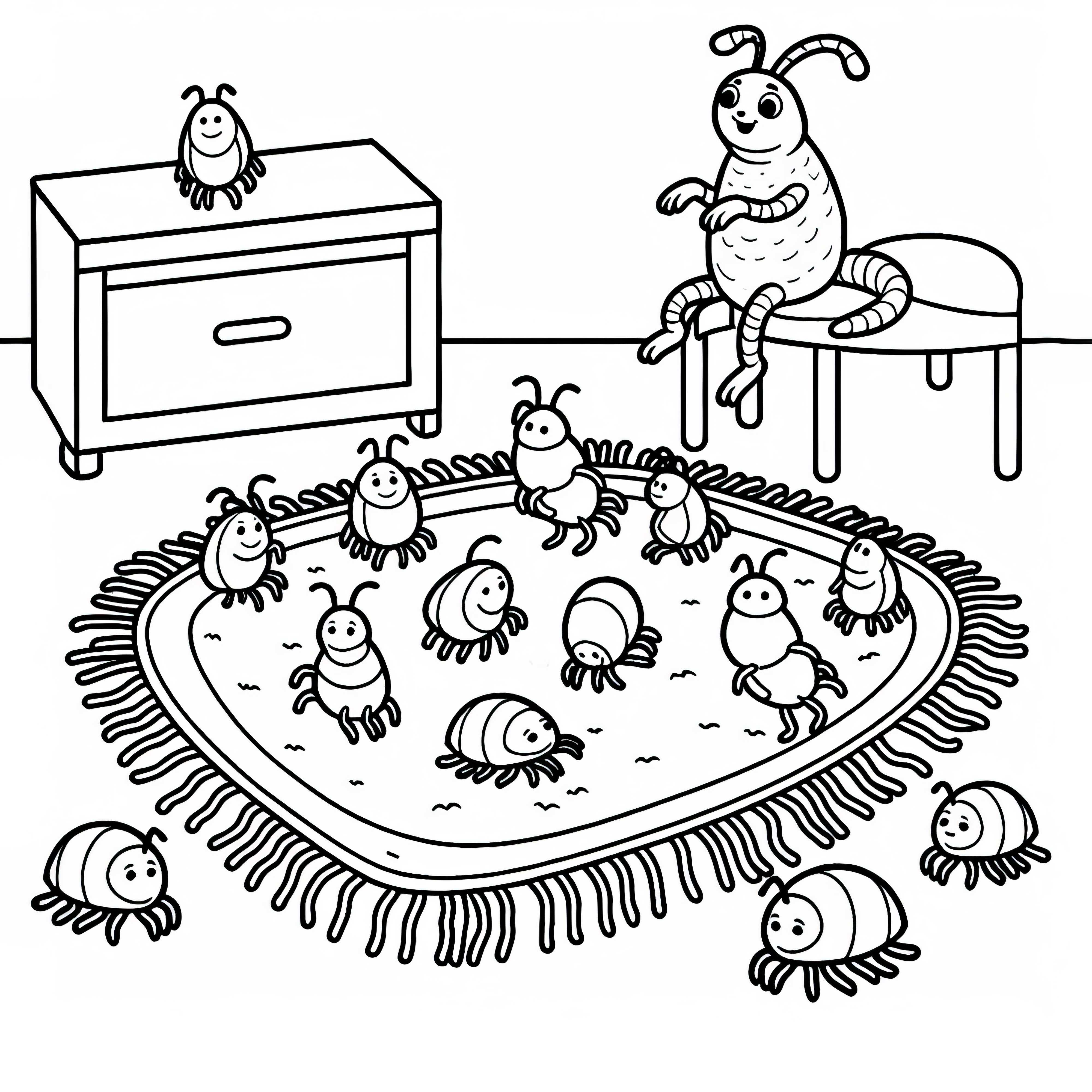 Fleas celebrate on carpet: Coloring page to download (Free)