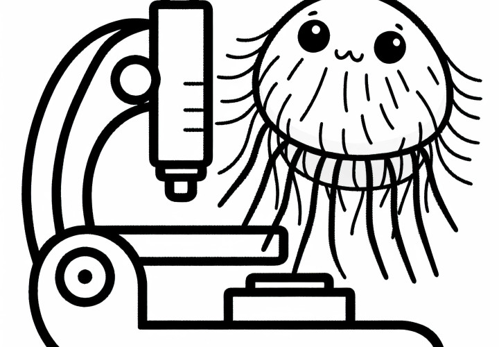 A flea sitting on a microscope: Coloring page to download (Free)
