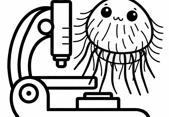 A flea sitting on a microscope: Coloring page to download (Free)