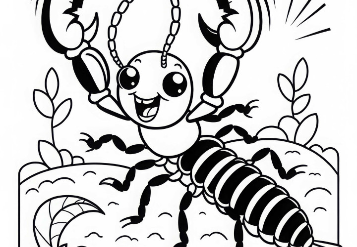 Earworm raises its pincers in the air - Free coloring page