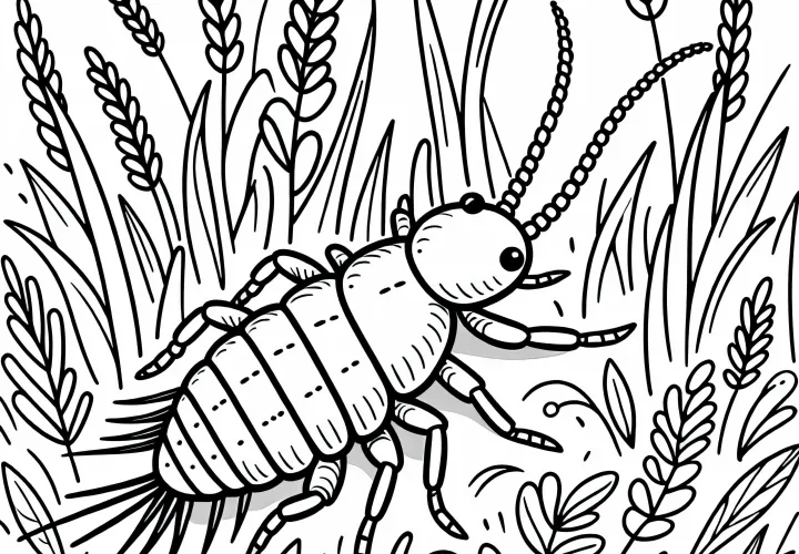 Earworm sits between blades of grass - free coloring page
