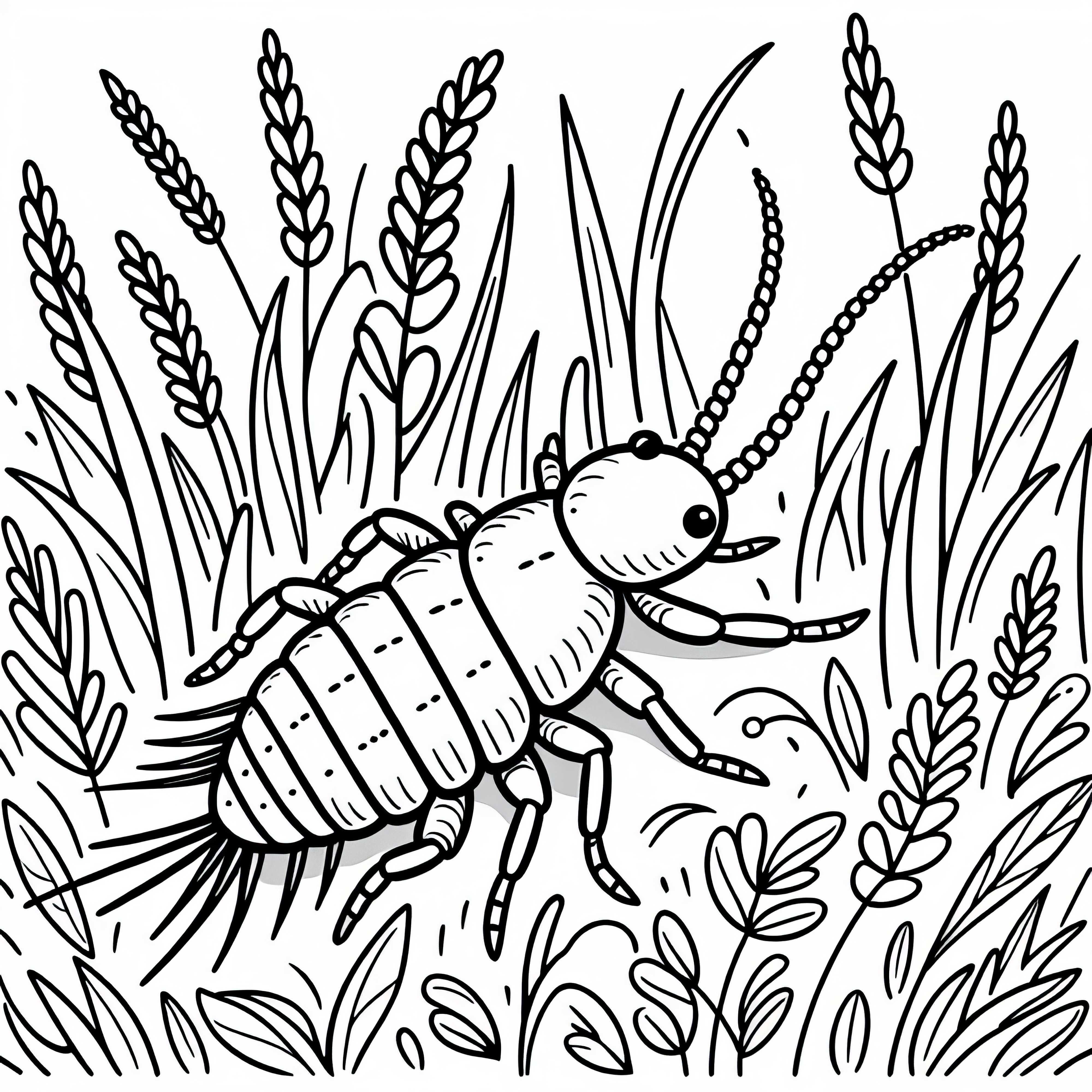 The earworm sits between blades of grass – Free coloring template Worm sits between blades of grass – Free coloring page
