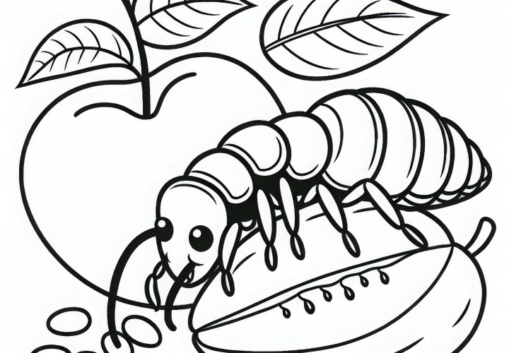 Earworm eats coloring page for free