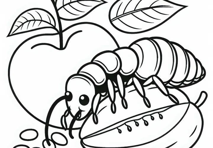 Earworm eats coloring page for free