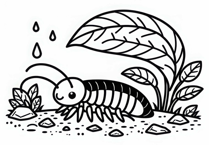 A catchy tune creeps under a leaf – Coloring page for download
