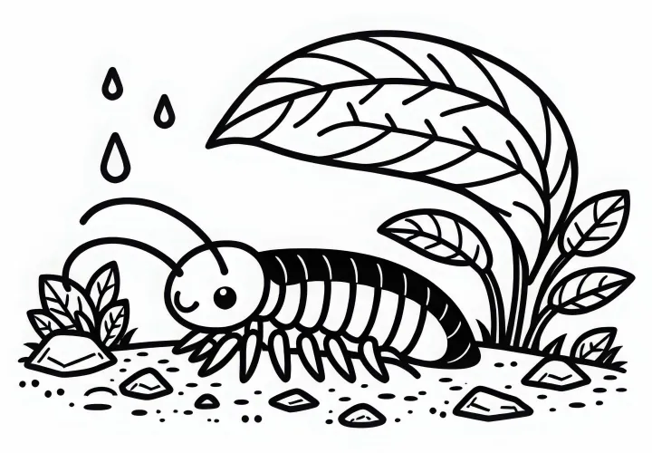 A catchy tune creeps under a leaf – Coloring page for download