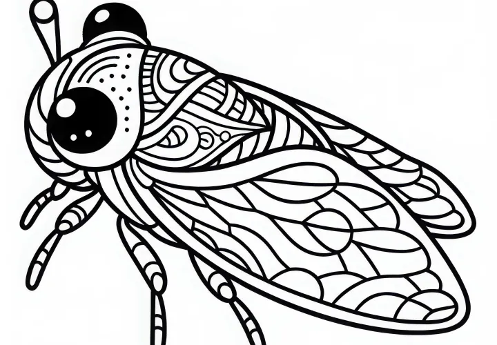 Simple Free Cicada Coloring Page