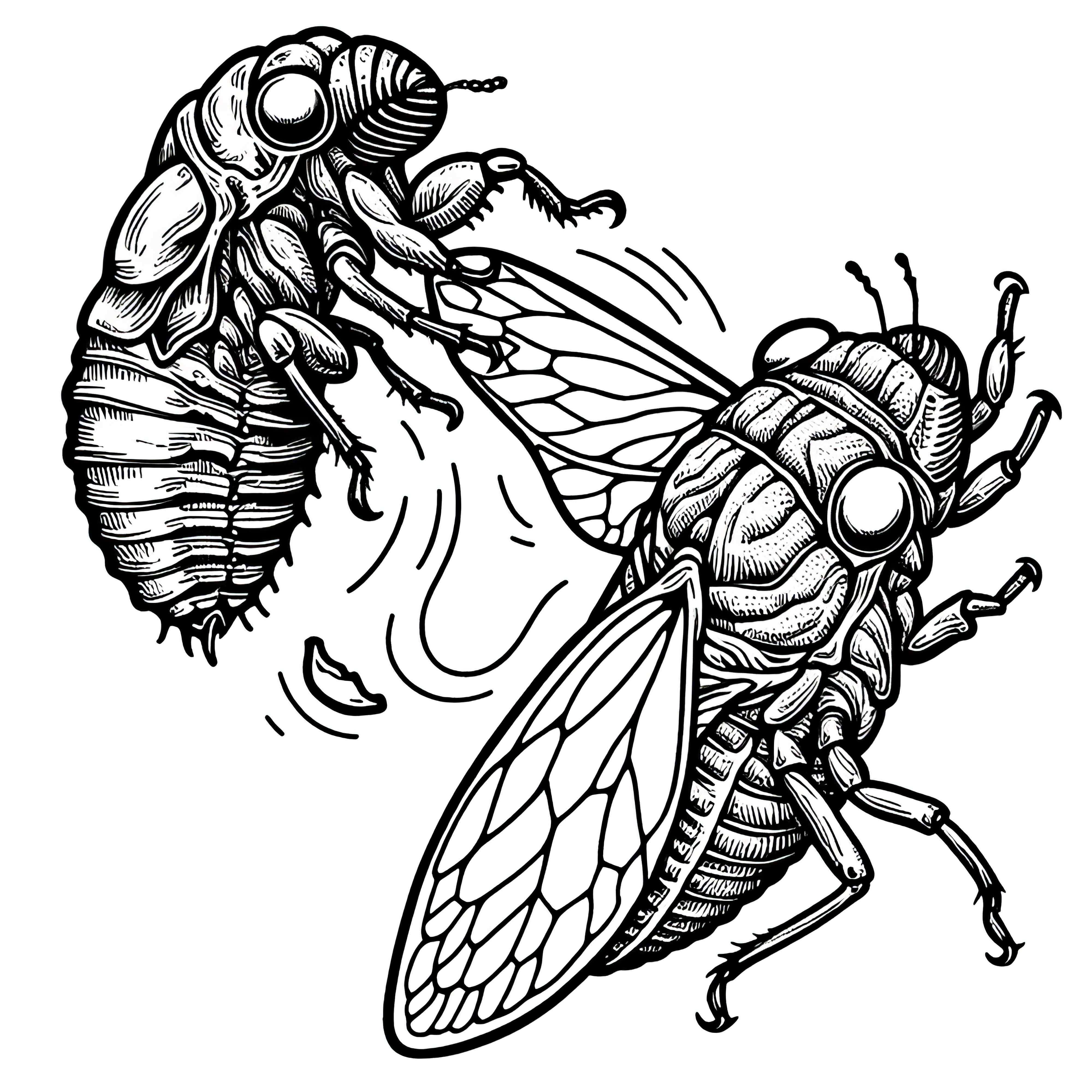 Ciclida c&acirc;ntătoare se leapădă de pielea sa veche &ndash; Desene de colorat gratis