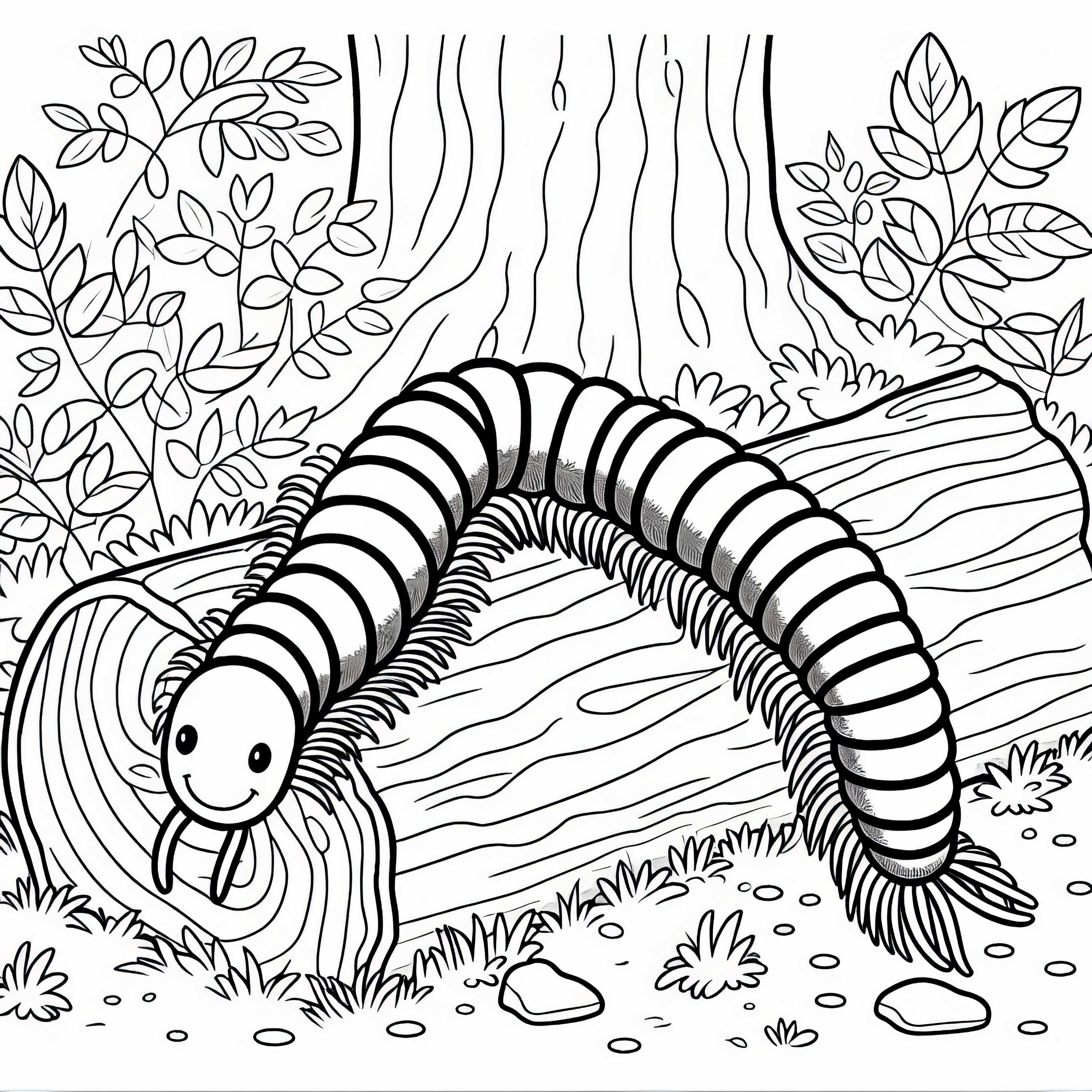 Millipede crawls over moss-covered tree trunk - free coloring page Millipede crawls over moss-covered tree trunk – free coloring page