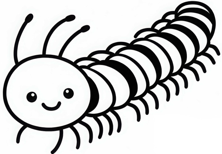 Simple Free Coloring Page of a Millipede