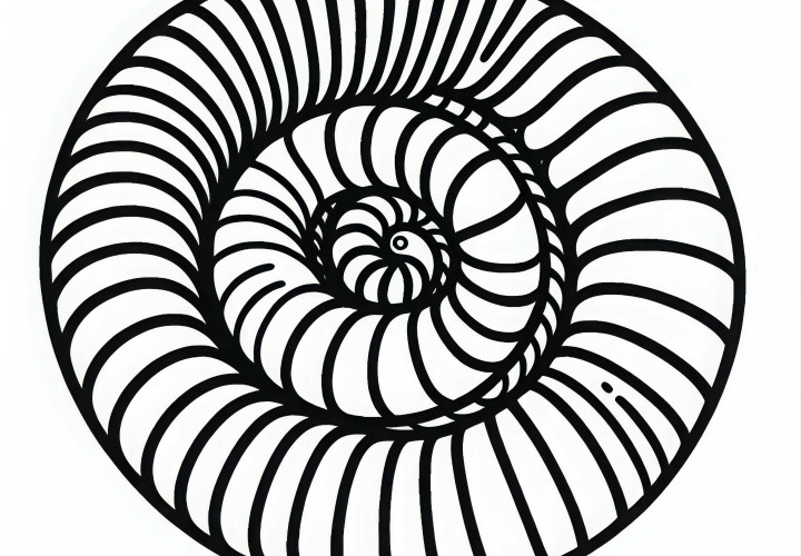 Millipede curls up into a spiral - Free coloring page
