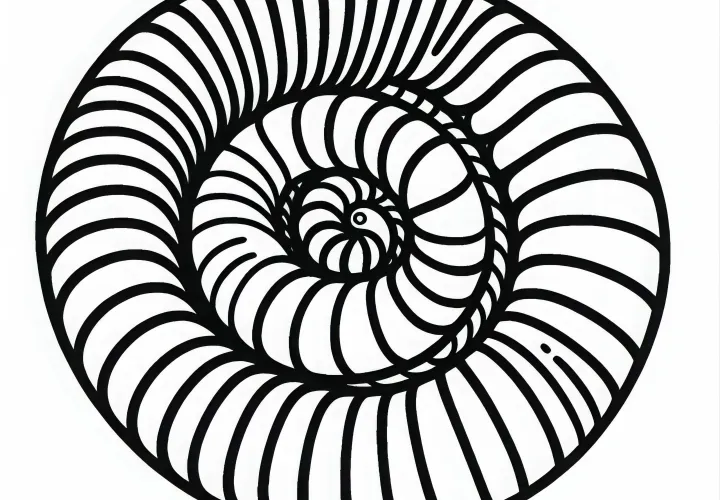 Millipede curls up into a spiral - Free coloring page