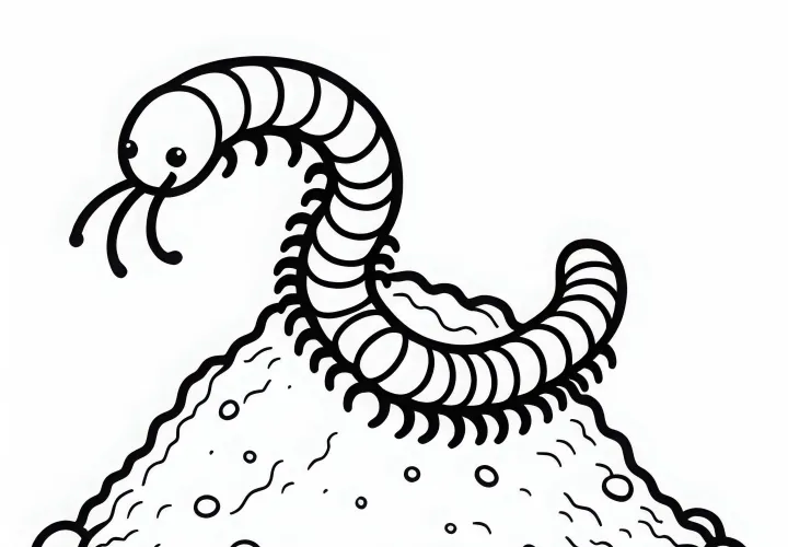 Millipede climbs up a small hill of earth – Free coloring page