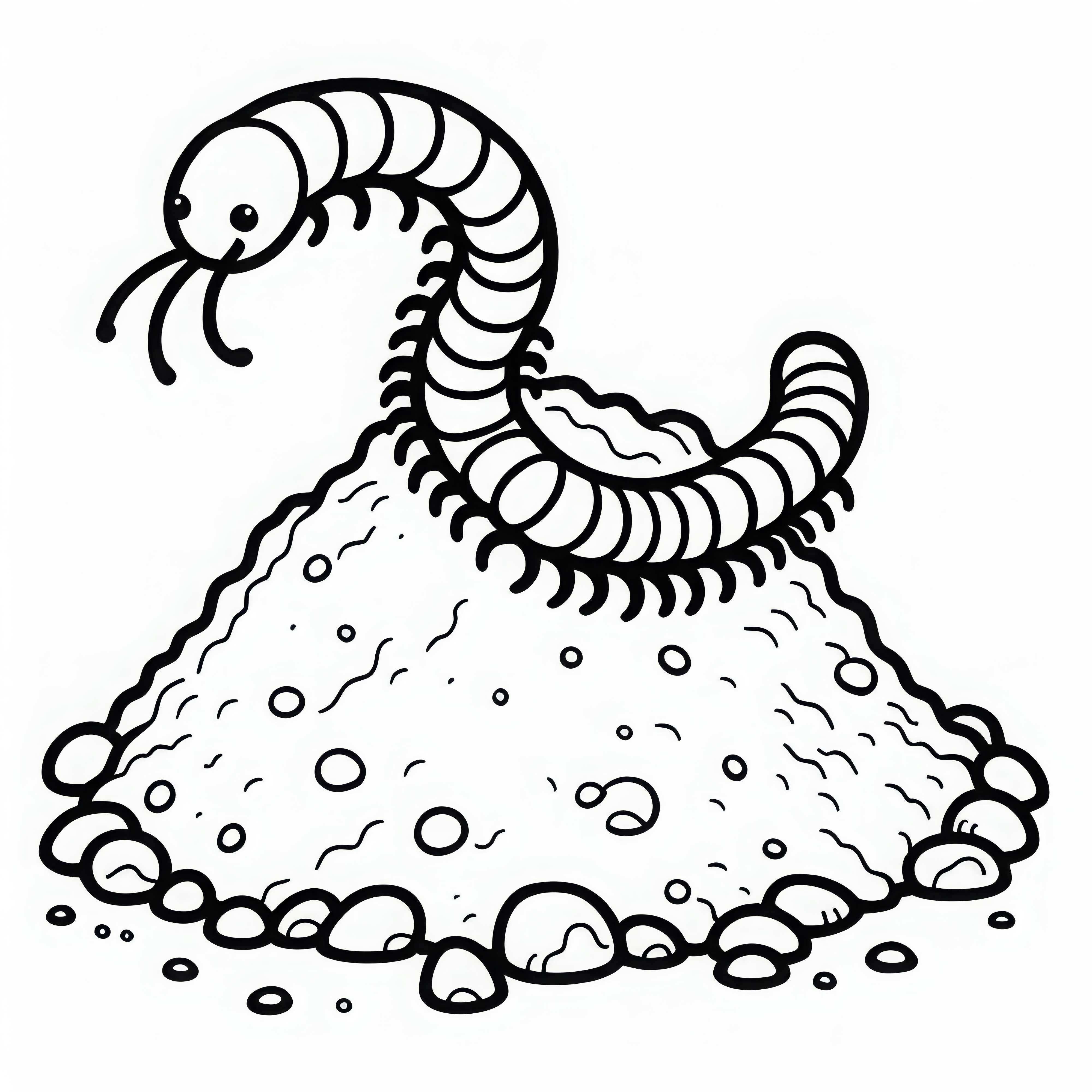 Millipede climbs up a small hill of earth - Free coloring page