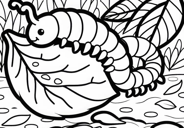 Millipede eats rotten leaf - free coloring page