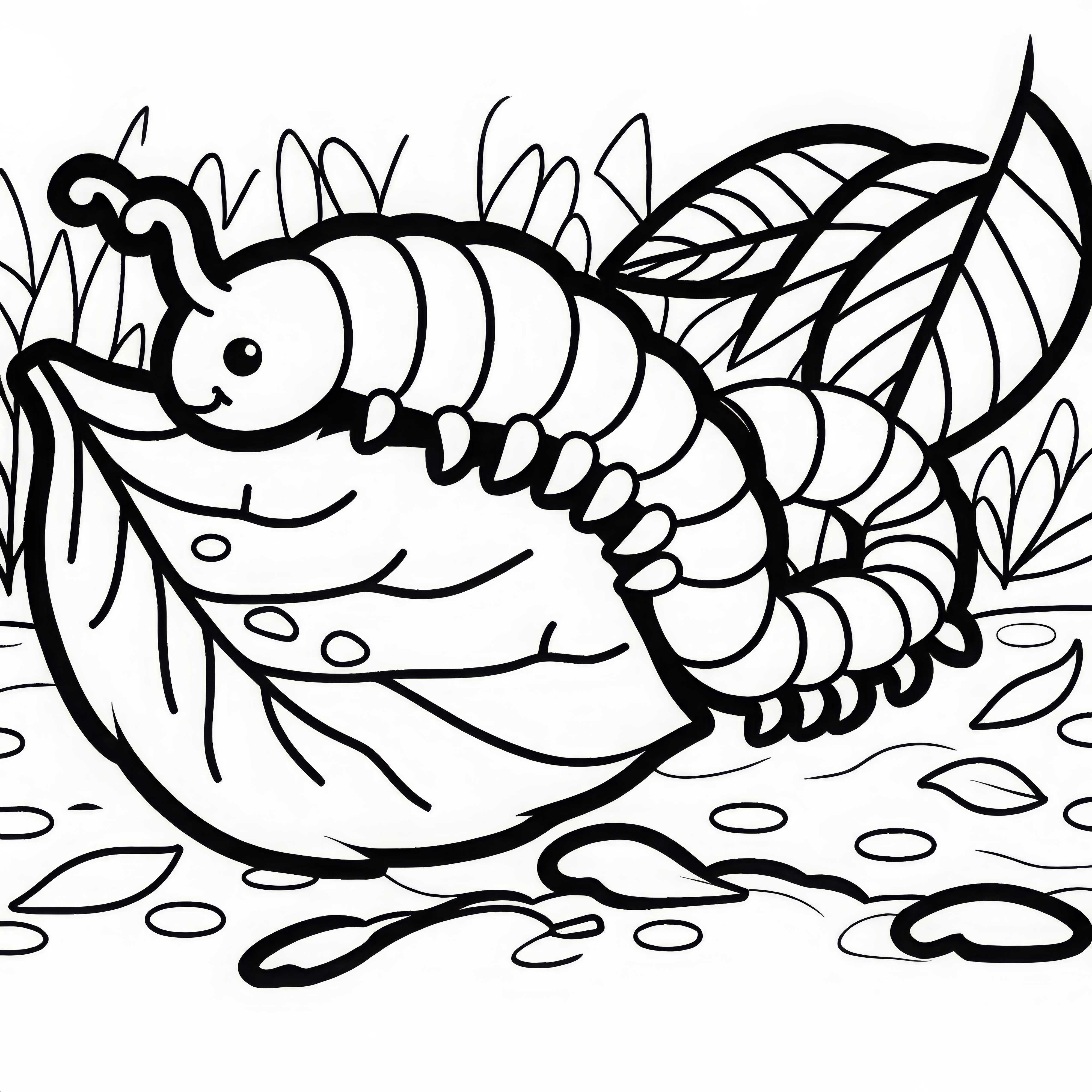 Millipede eats decaying leaf - free coloring page