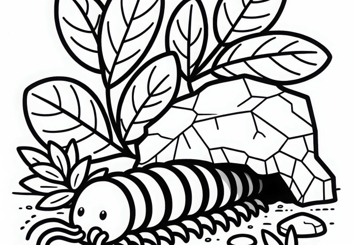 Centopiede si nasconde sotto la pietra - Modello da colorare gratuito Cento piedi si nasconde sotto la pietra - Modello da colorare gratuito